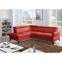 ECKSOFA Lederlook Echtleder Rot  - Rot/Schwarz, Design, Leder/Holz (199/244cm) - Livetastic