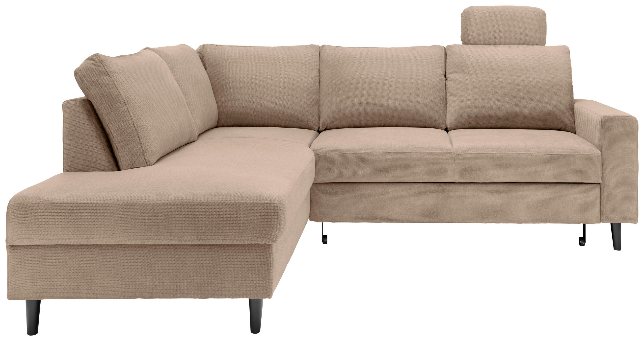 ECKSCHLAFSOFA in Hellbraun Textil   - Hellbraun/Schwarz, Modern, Holz/Textil (200/242cm) - Livetastic