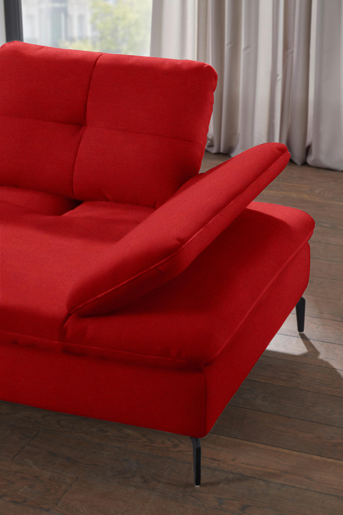 ECKSOFA in Flachgewebe Hellrot  - Hellrot/Schwarz, Design, Textil/Metall (157/344cm) - Chilliano