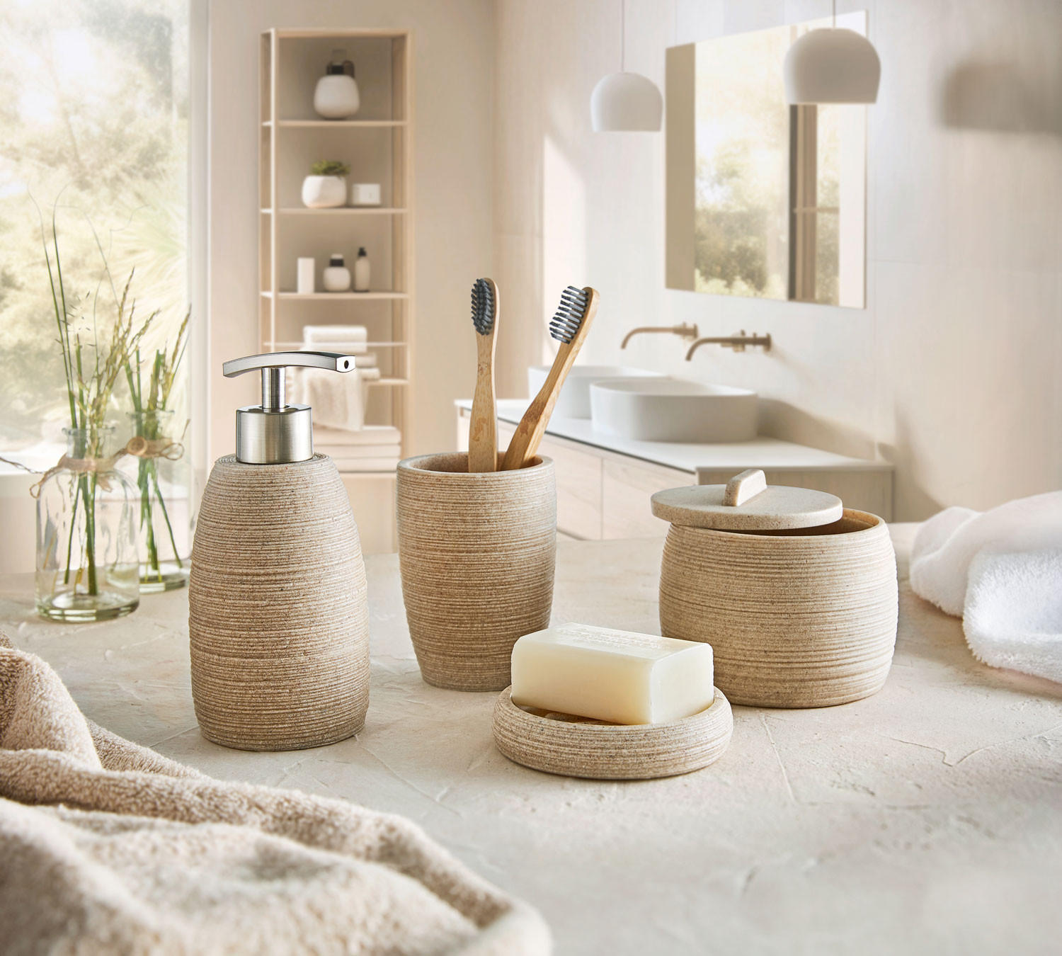 Thumbnail - Kleine Wolke Wc-Bürstengarnitur Sand, Sand, Kunststoff, 9.5x36.5x1 cm, Global Recycled Standard (Grs), Badezimmer, WC Au...