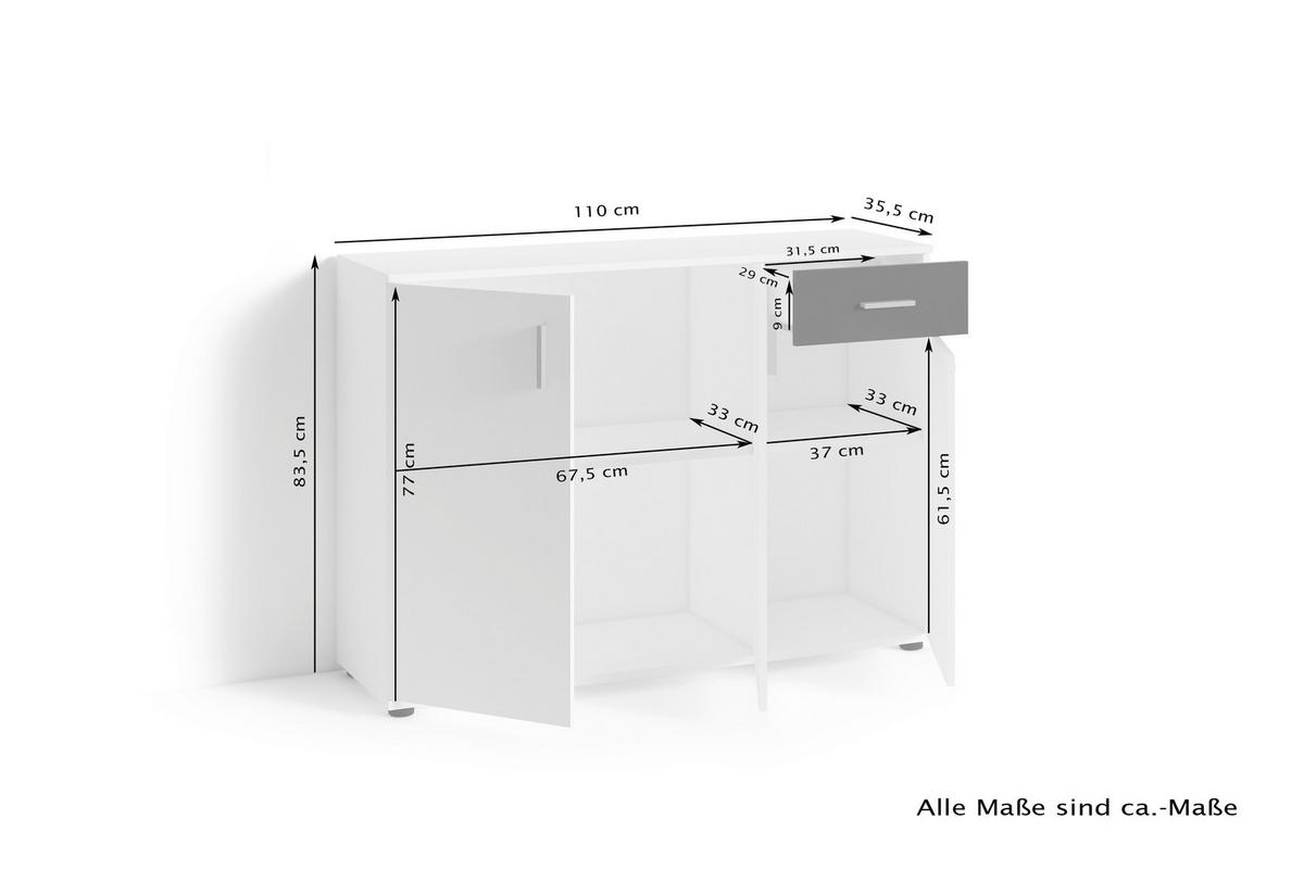 KOMMODE Jakob  in 110/83,5/35,5 cm  - Silberfarben/Schwarz, MODERN, Holzwerkstoff/Kunststoff (110/83,5/35,5cm) - MID.YOU