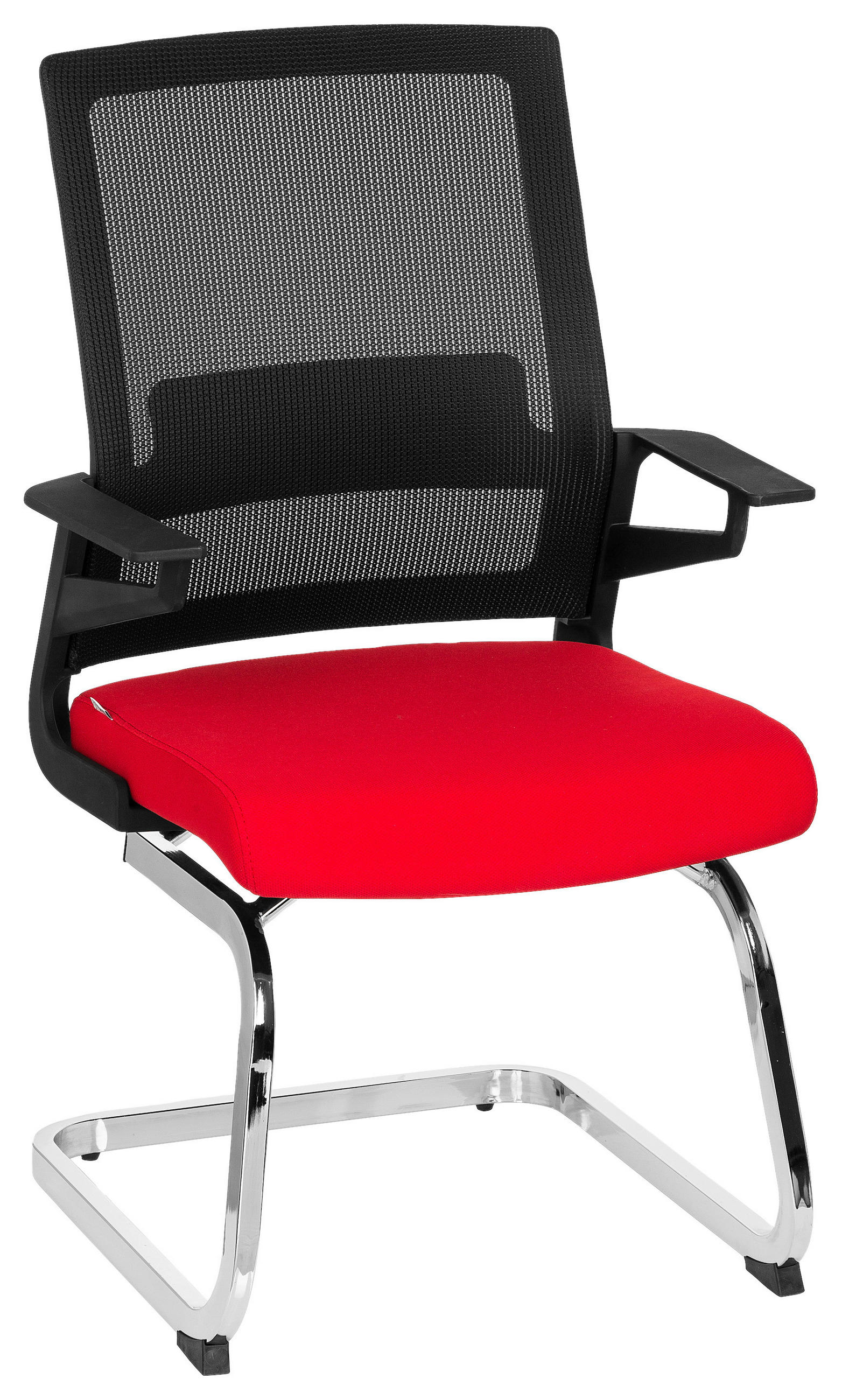 BESUCHERSTUHL  in Flachgewebe, Netzbespannung Rot, Schwarz  - Chromfarben/Rot, MODERN, Kunststoff/Textil (59/95/54cm) - MID.YOU
