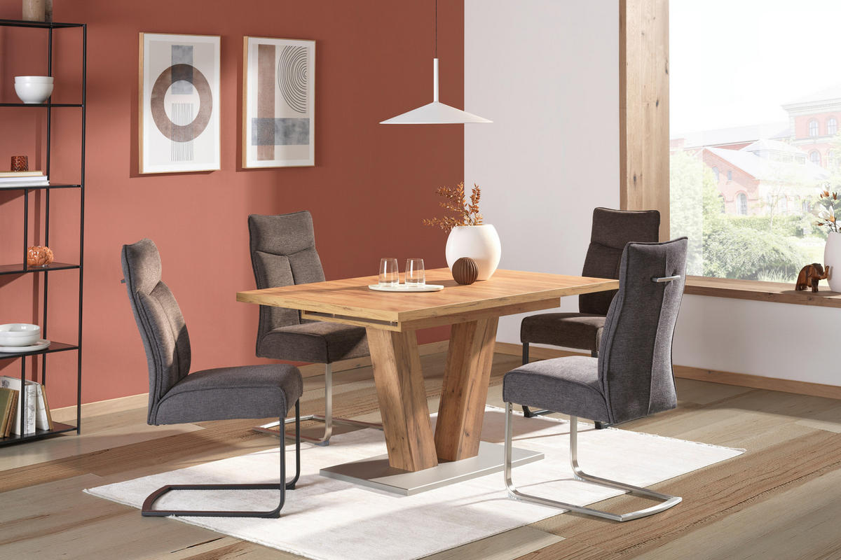 ESSTISCH Eichefarben, Edelstahlfarben rechteckig  ausziehbar  - Edelstahlfarben/Eichefarben, KONVENTIONELL, Holzwerkstoff (140-185/90/76cm) - Valdera
