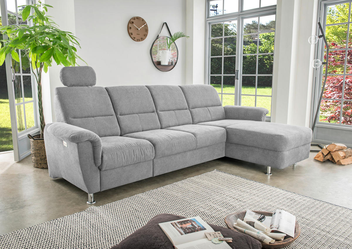 ECKSOFA Grau Mikrofaser  - Chromfarben/Grau, KONVENTIONELL, Textil/Metall (292/165cm) - Livetastic