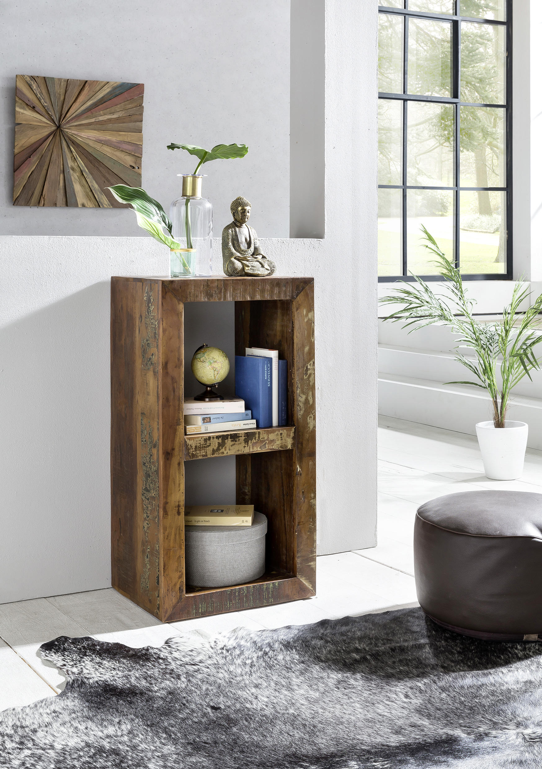 REGAL Mangoholz, Recyclingholz massiv Braun  - Braun, MODERN, Holz (45/90/35cm) - MID.YOU