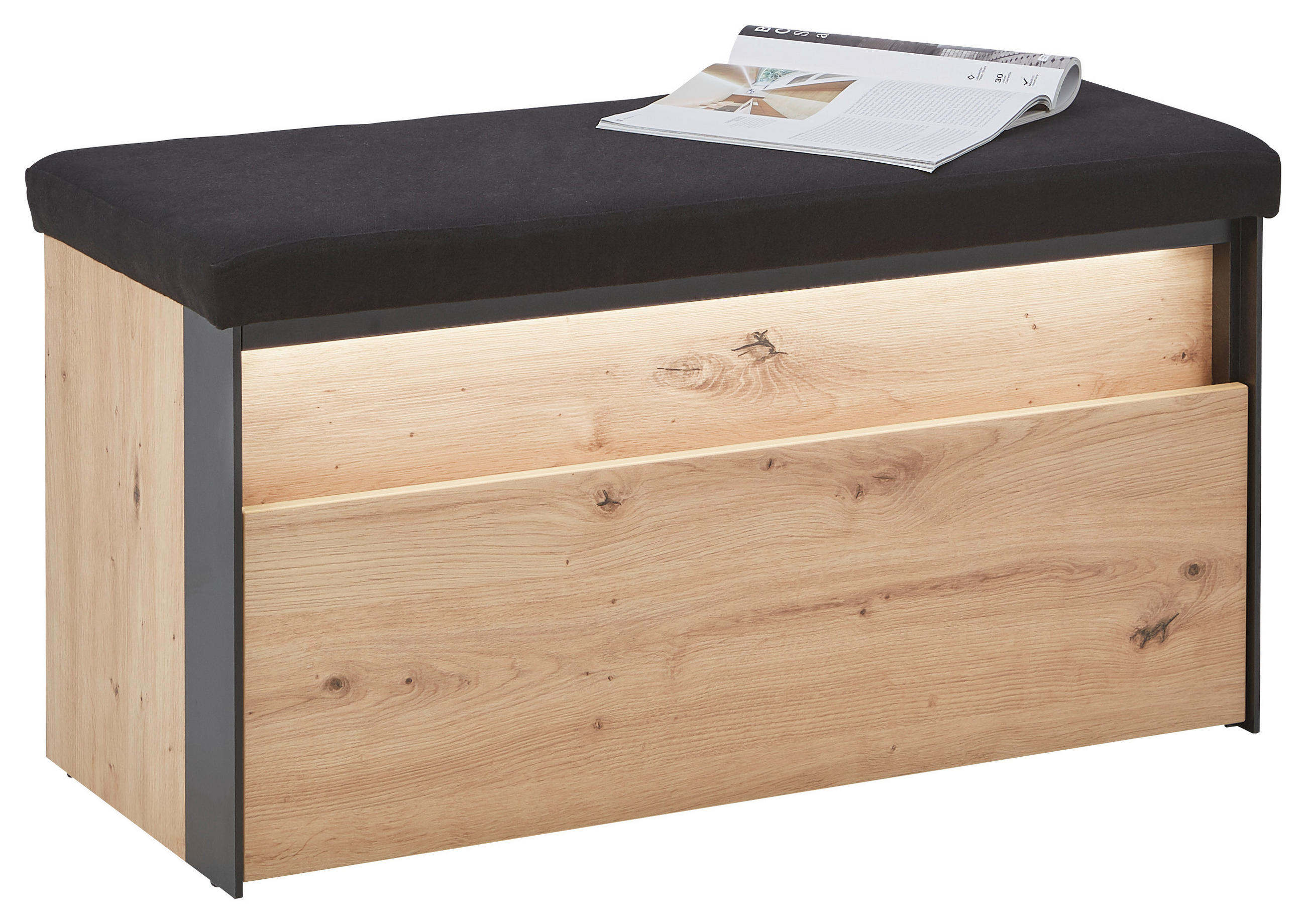 Voleo Garderobenbank Schwarz, Eiche Artisan 91.5x48.5x40 cm