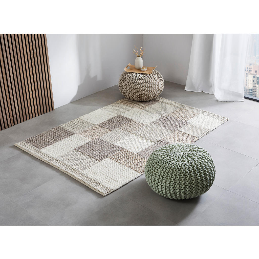 Thumbnail - Linea Natura Handwebteppich Nordic, Natur, Beige, Textil, Karo, rechteckig, 130x190 cm, Textiles Vertrauen - Oeko-Tex®, ...