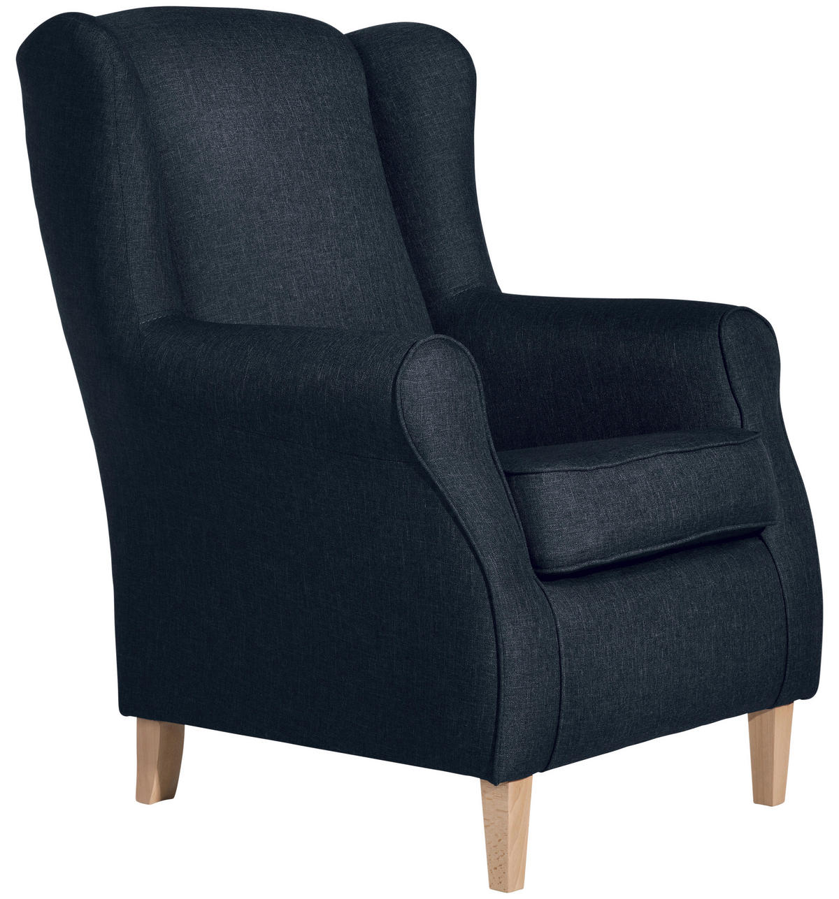 OHRENSESSEL in Flachgewebe Dunkelblau  - Buchefarben/Dunkelblau, Design, Holz/Textil (77/103/86cm) - Max Winzer