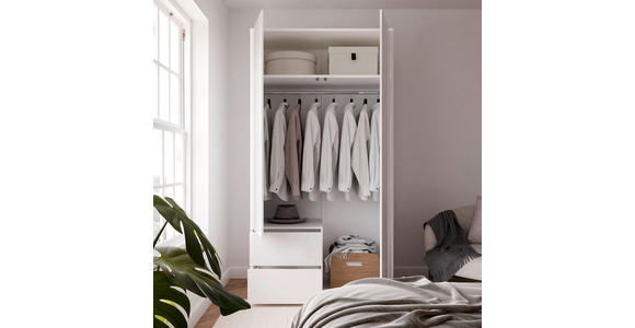 DREHTÜRENSCHRANK 115/214/60 cm,  in Weiß, Weiß Hochglanz, 2-türig  - Weiß Hochglanz/Weiß, Trend, Holzwerkstoff (115/214/60cm) - Carryhome