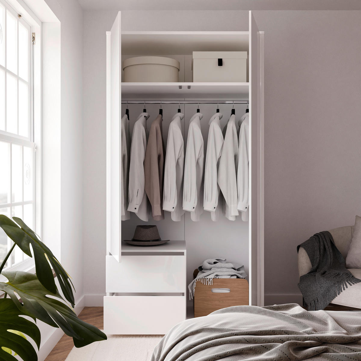 DREHTÜRENSCHRANK 115/214/60 cm,  in Weiß, Weiß Hochglanz, 2-türig  - Weiß Hochglanz/Weiß, Trend, Holzwerkstoff (115/214/60cm) - Carryhome