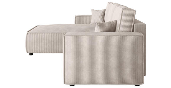 ECKSOFA Naturfarben Cord Zierkissen, Rückenkissen, Bettkasten, Schlaffunktion, Rücken echt, Liegefläche im Originalstoff  - Schwarz/Naturfarben, MODERN, Kunststoff/Textil (190/280cm) - Carryhome