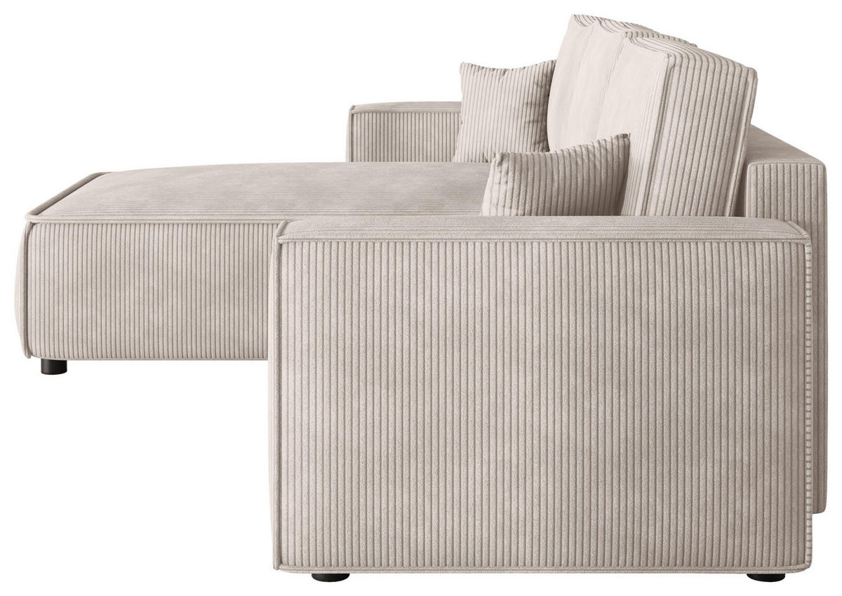 ECKSOFA Naturfarben Cord Zierkissen, Rückenkissen, Bettkasten, Schlaffunktion, Rücken echt, Liegefläche im Originalstoff  - Schwarz/Naturfarben, MODERN, Kunststoff/Textil (190/280cm) - Carryhome