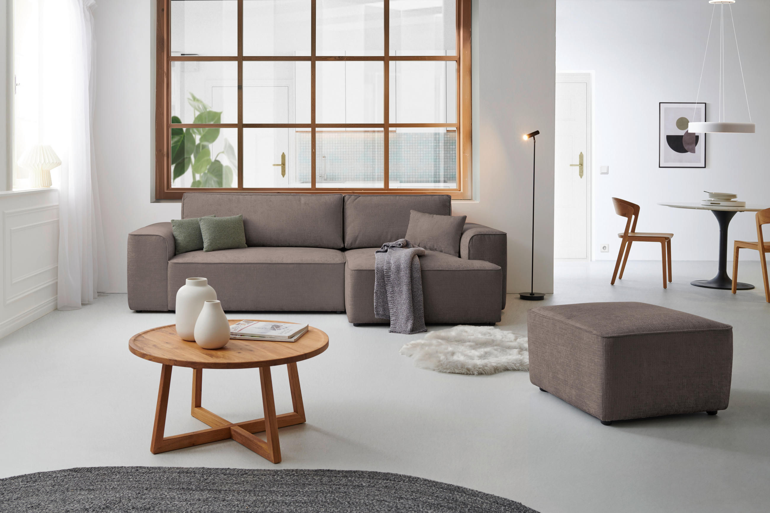 ECKSOFA in Plüsch Graubraun  - Graubraun/Blaugrau, Design, Kunststoff/Textil (288/152cm) - Xora