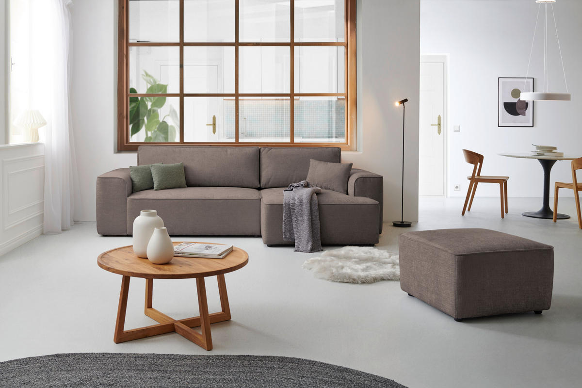 ECKSOFA in Plüsch Graubraun  - Graubraun/Blaugrau, Design, Kunststoff/Textil (288/152cm) - Xora
