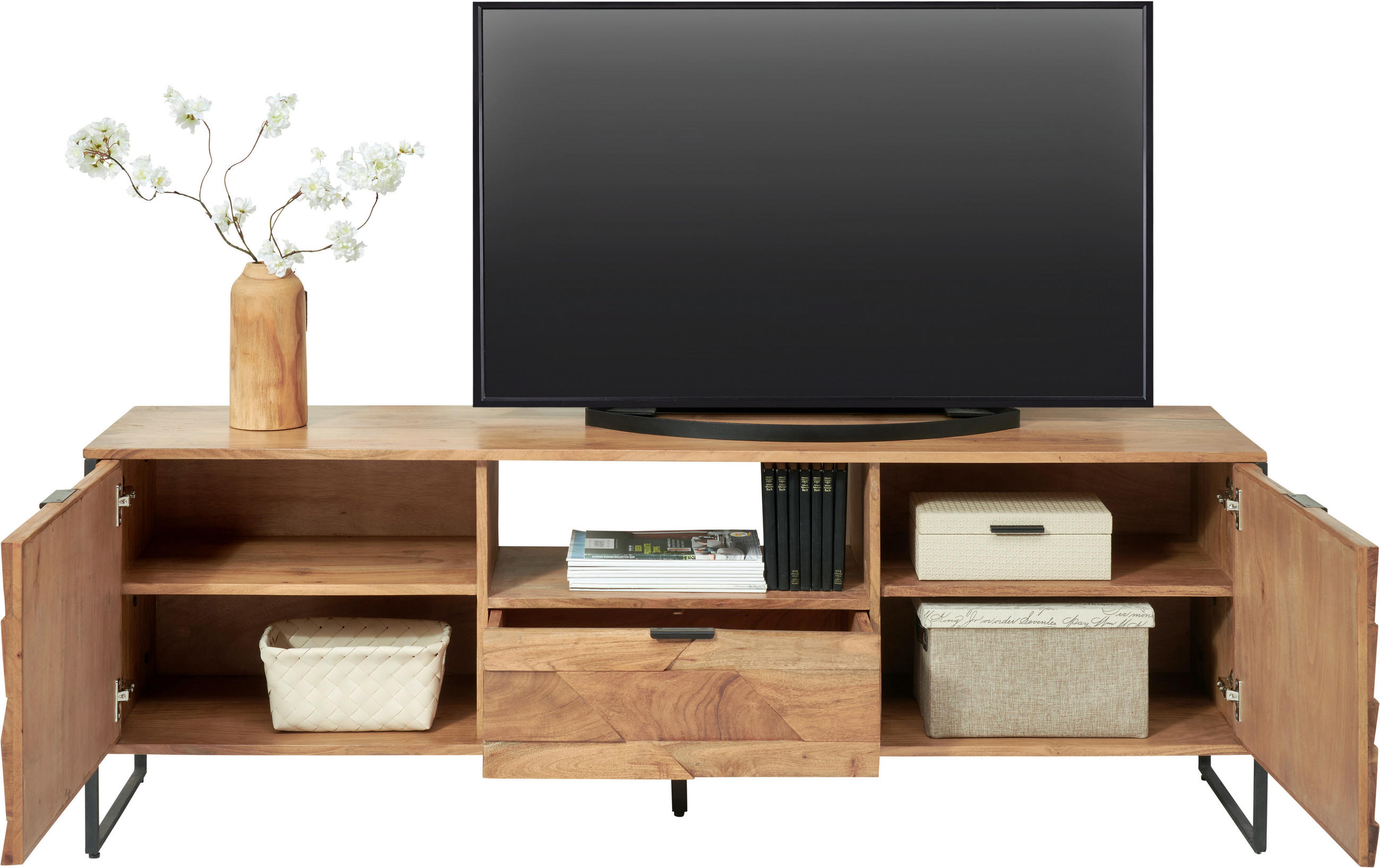 LOWBOARD  in 175/60/40 cm  - Schwarz/Akaziefarben, Trend, Holz/Metall (175/60/40cm) - Ambia Home