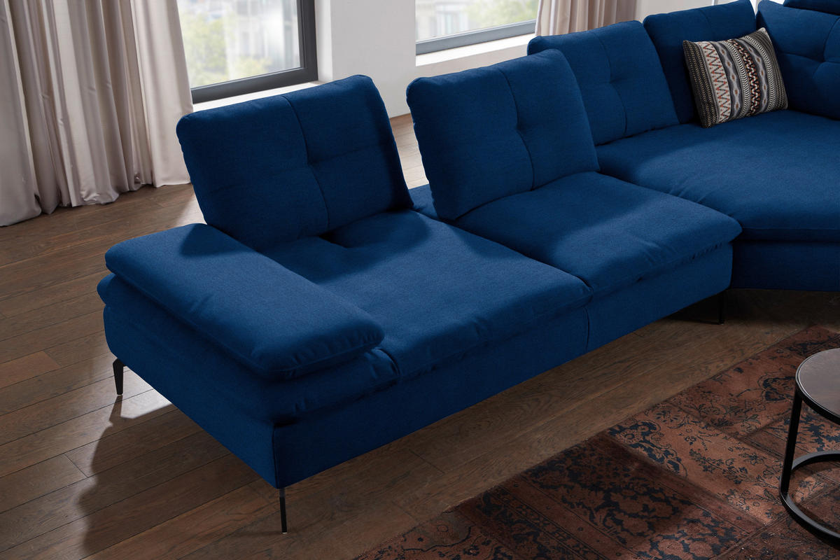 ECKSOFA  in Flachgewebe Blau  344/157 cm  - Blau/Schwarz, Design, Textil/Metall (344/157cm) - Chilliano