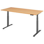 SCHREIBTISCH 180/80/64,5-129,5 cm  in Graphitfarben, Buchefarben  - Buchefarben/Graphitfarben, KONVENTIONELL, Holzwerkstoff/Metall (180/80/64,5-129,5cm) - Venda
