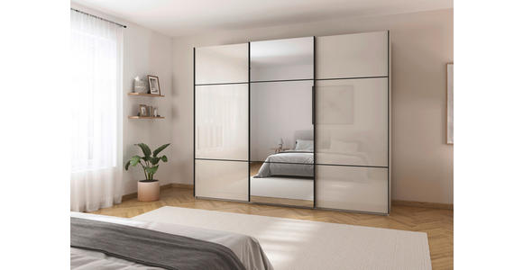 SCHWEBETÜRENSCHRANK 242/223/68 cm 3-türig Champagner - Champagner/Schwarz, KONVENTIONELL, Glas/Holzwerkstoff (242/223/68cm) - Novel
