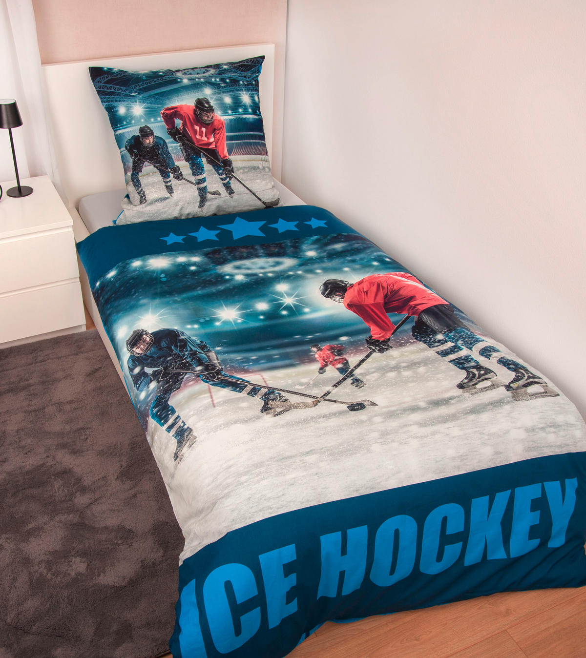 JUGENDBETTWÄSCHE EISHOCKEY Renforcé 135/200 cm  - Blau/Rot, Basics, Textil (135/200cm) - Herding