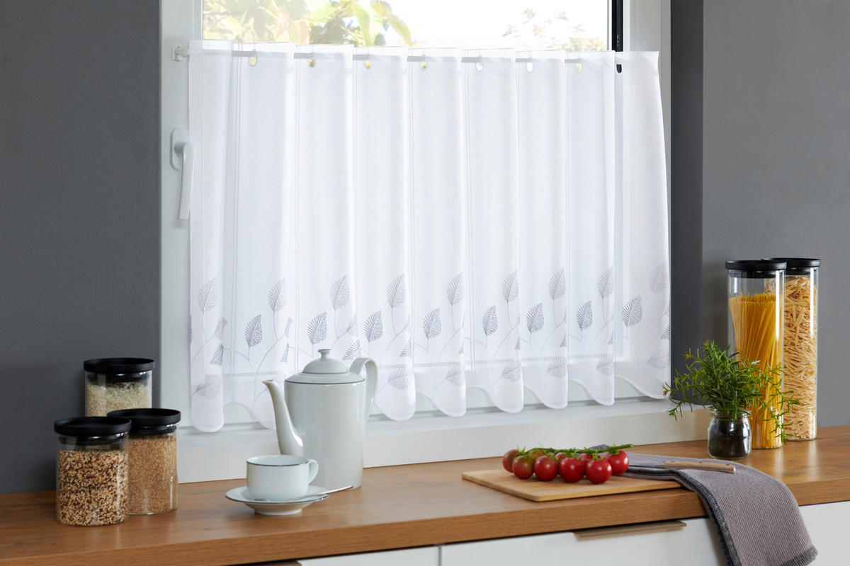 KRATKA TRANSPARENTNA ZAVESA siva, bela - siva/bela, Konvencionalno, tekstil (120cm) - Esposa