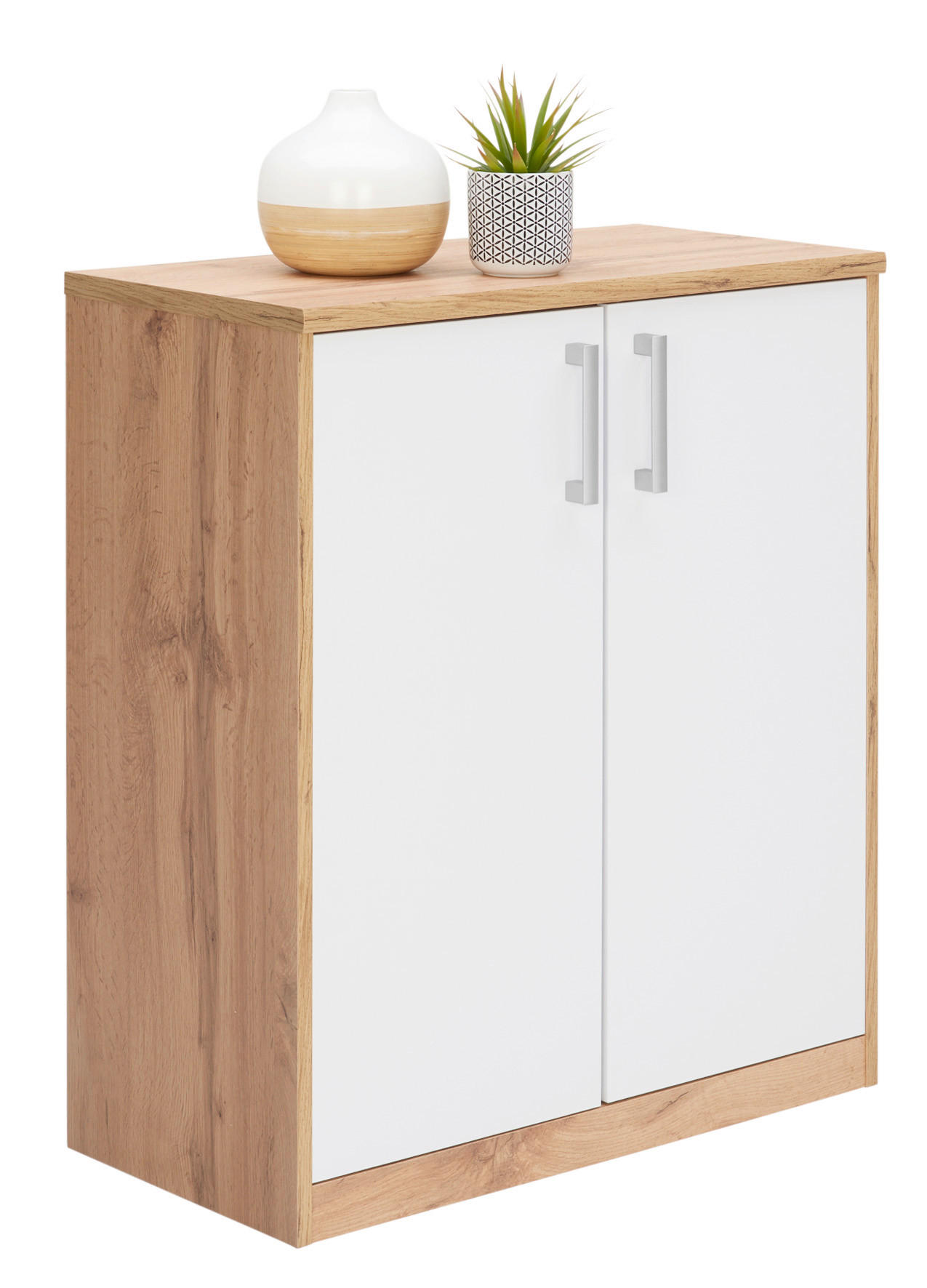 KOMMODE Weiß, Eichefarben - Eichefarben/Silberfarben, Basics, Holzwerkstoff/Kunststoff (72/84/36cm) - Xora