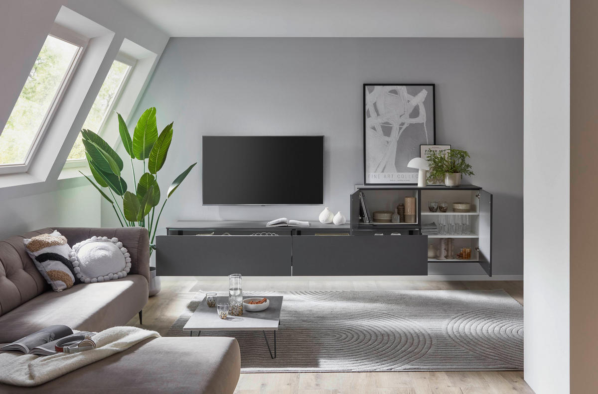 WOHNWAND 3-teilig  in Grau  300/73/49 cm  - Schieferfarben/Grau, Design, Holz/Holzwerkstoff (300/73/49cm) - Celina Home