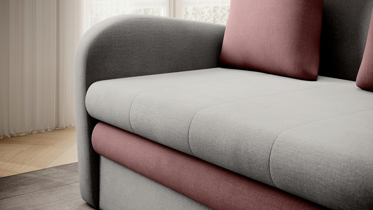 SCHLAFSOFA in Samt Rosa, Hellgrau  - Hellgrau/Schwarz, Design, Kunststoff/Textil (244/97/97cm) - MID.YOU