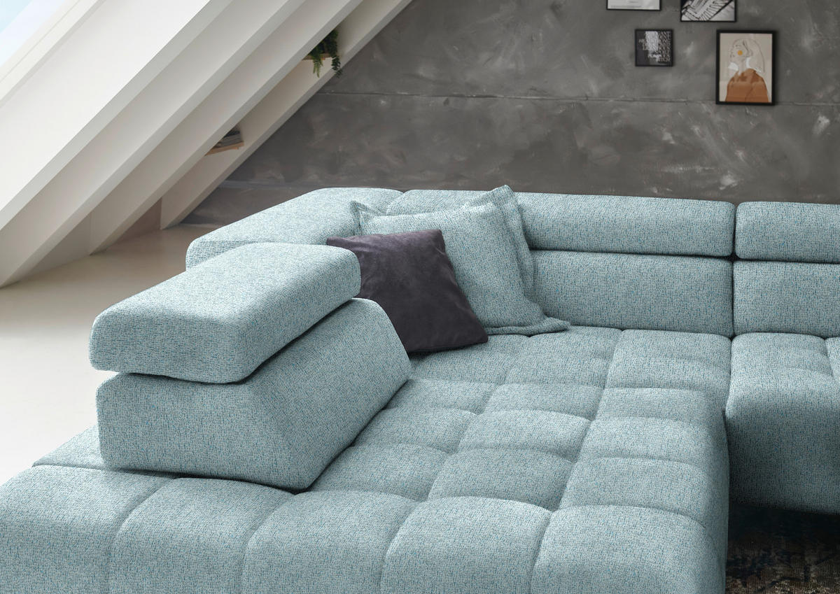 ECKSOFA in Chenille Hellblau  - Schwarz/Hellblau, Design, Textil/Metall (222/323cm) - Beldomo Style