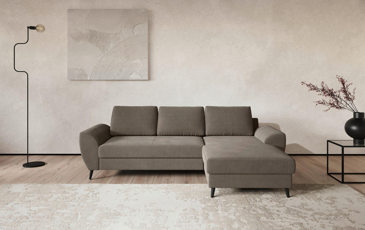 ECKSOFA Cord Taupe  - Taupe/Schwarz, Trend, Textil/Metall (255/154cm) - MID.YOU