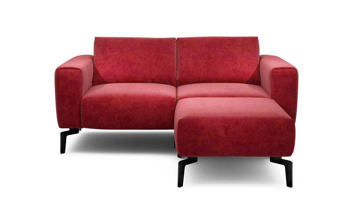 Zweisitzer inkl. Hocker Samt Rot  - Rot/Schwarz, Design, Textil/Metall (180/86/86-94cm) - SENSOO