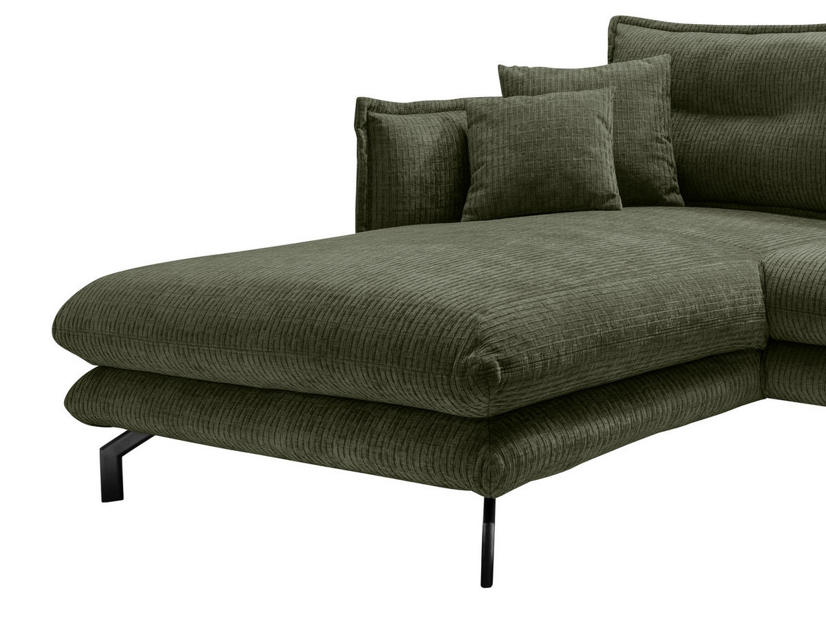 ECKSOFA in Velours Olivgrün  - Schwarz/Olivgrün, Design, Textil/Metall (180/255cm) - Livetastic