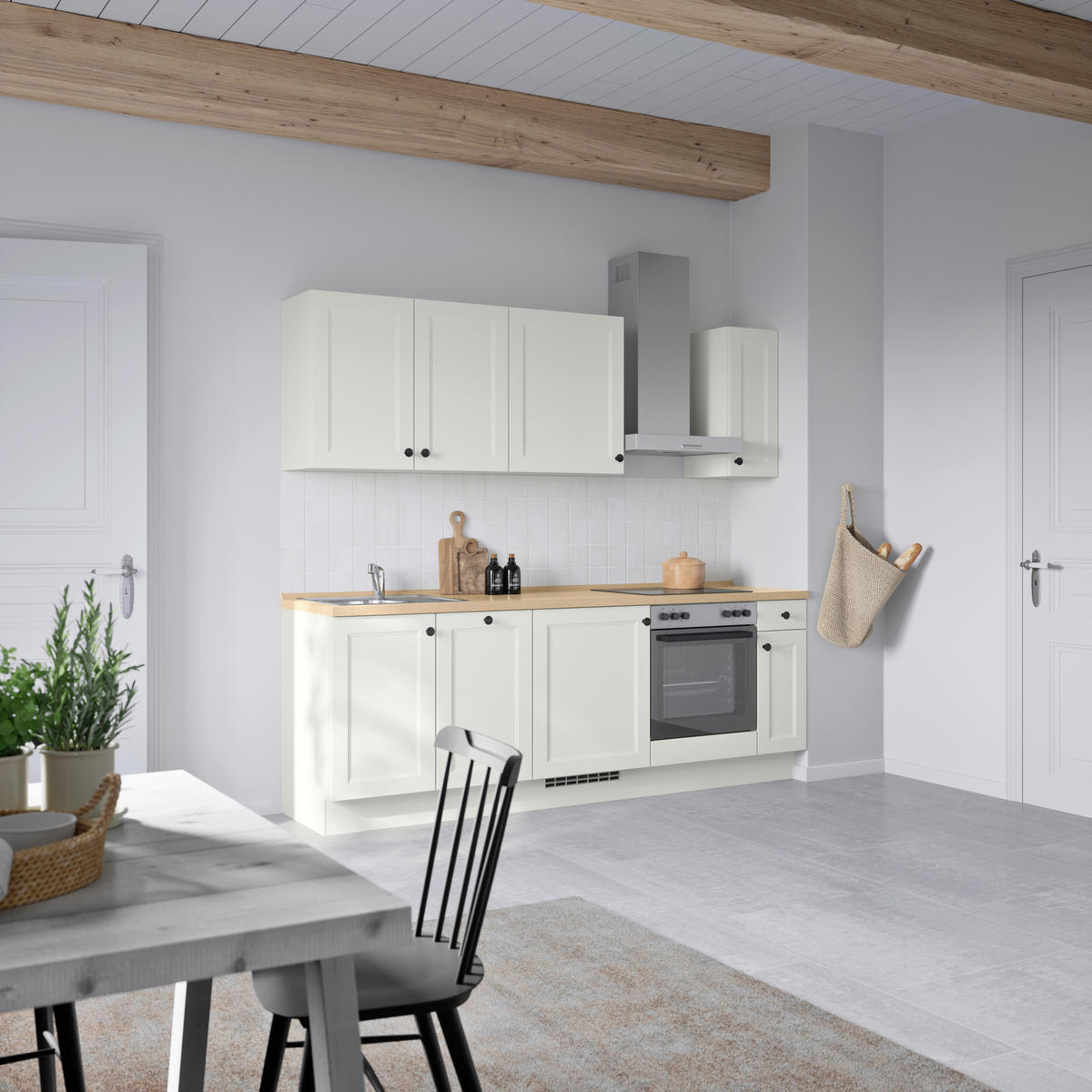 KÜCHENBLOCK Cascada 240 cm  in Weiß, Eichefarben  - Eichefarben/Schwarz, MODERN, Holzwerkstoff/Metall (240cm) - Nobilia