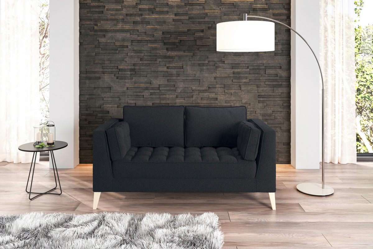 2-SITZER-SOFA in Bouclé Schwarz  - Schwarz/Naturfarben, Design, Holzwerkstoff/Textil (110/95/85cm) - MID.YOU