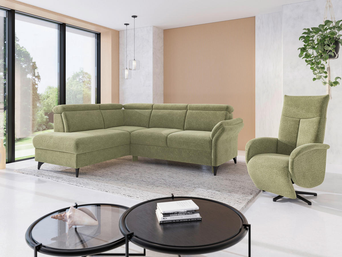 ECKSOFA Flachgewebe Hellgrün  - Schwarz/Hellgrün, Konventionell, Textil/Metall (193/247cm) - Sit & More