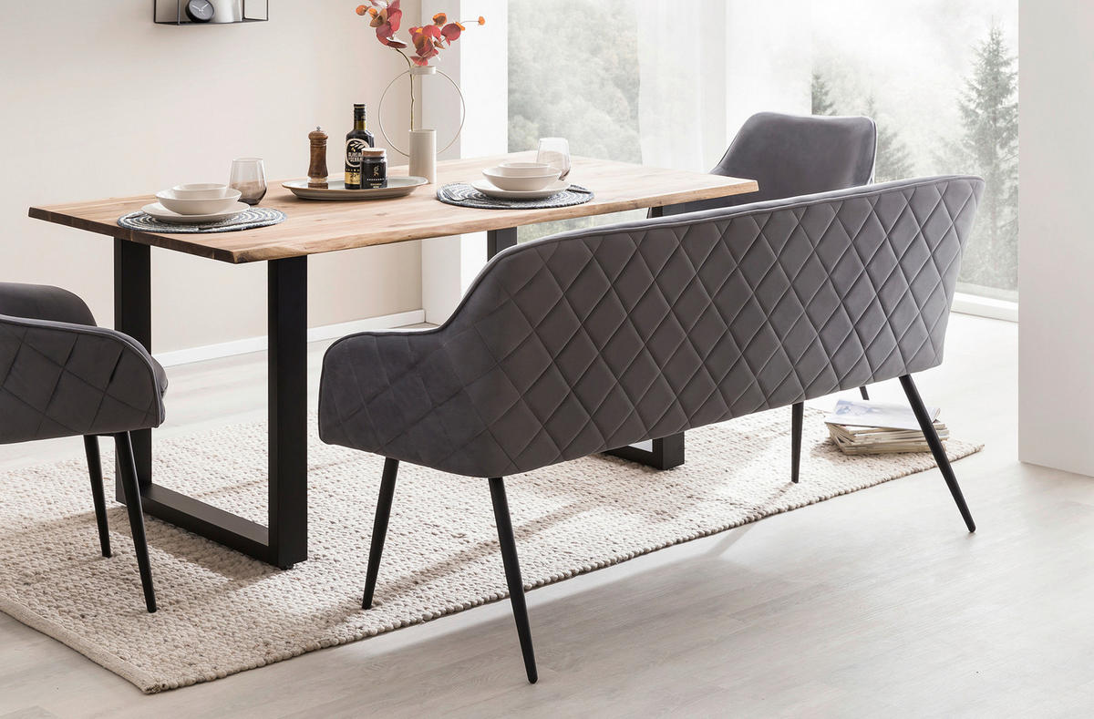 SITZBANK 160/85/61 cm Samt Grau Metall  - Schwarz/Grau, MODERN, Textil/Metall (160/85/61cm) - Livetastic