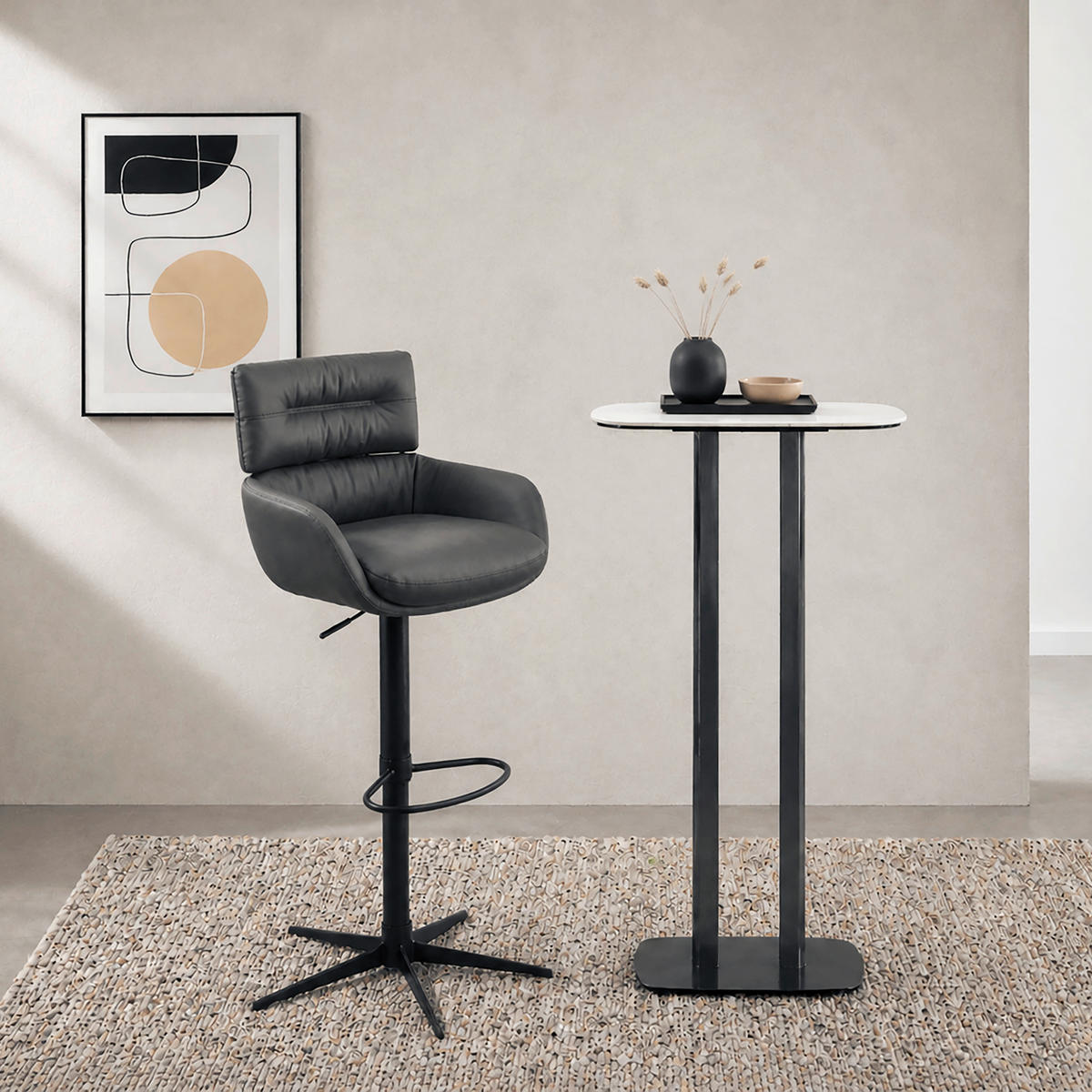 BARHOCKER Metall, Leder Schwarz  - Schwarz, Design, Leder/Metall (54/105/53cm) - Dieter Knoll