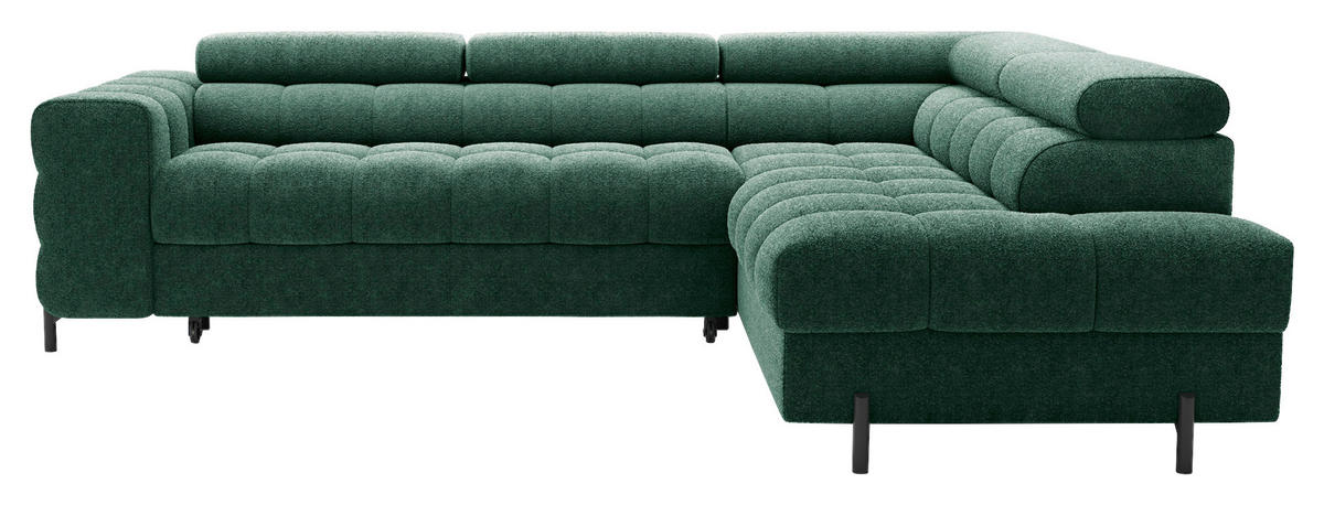 ECKSOFA FERUCCE Dunkelgrün Teddystoff Bettkasten, Kopfteilverstellung  - Dunkelgrün/Schwarz, Design, Textil/Metall (276/200cm) - MID.YOU