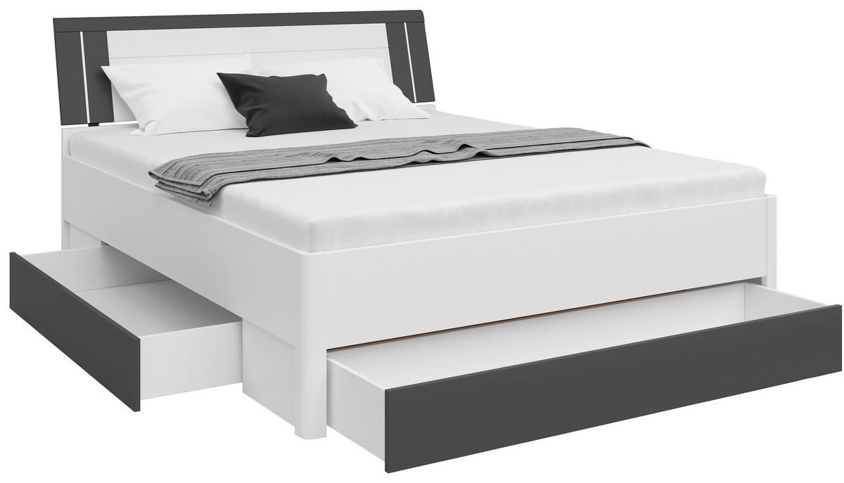 STAURAUMBETT 160/200 cm  in Graphitfarben, Weiß  - Graphitfarben/Eiche Artisan, KONVENTIONELL, Holzwerkstoff (160/200cm)