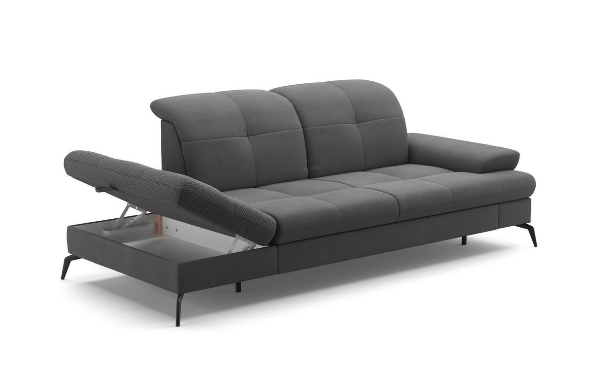 RÉCAMIERE in Flachgewebe Grau  - Schwarz/Grau, KONVENTIONELL, Textil/Metall (231/90/122cm) - Sit & More