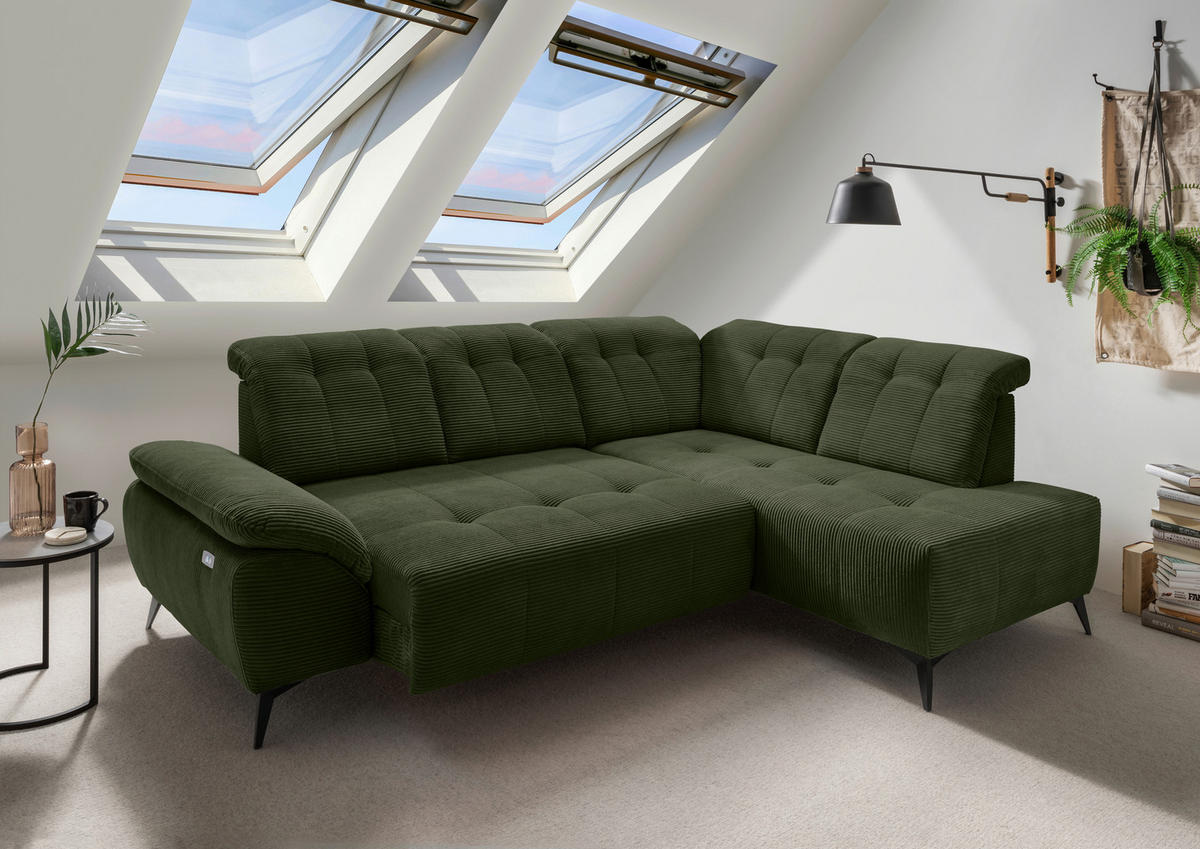 ECKSOFA in Cord Dunkelgrün  - Dunkelgrün/Schwarz, Modern, Textil/Metall (272/200cm) - Livetastic