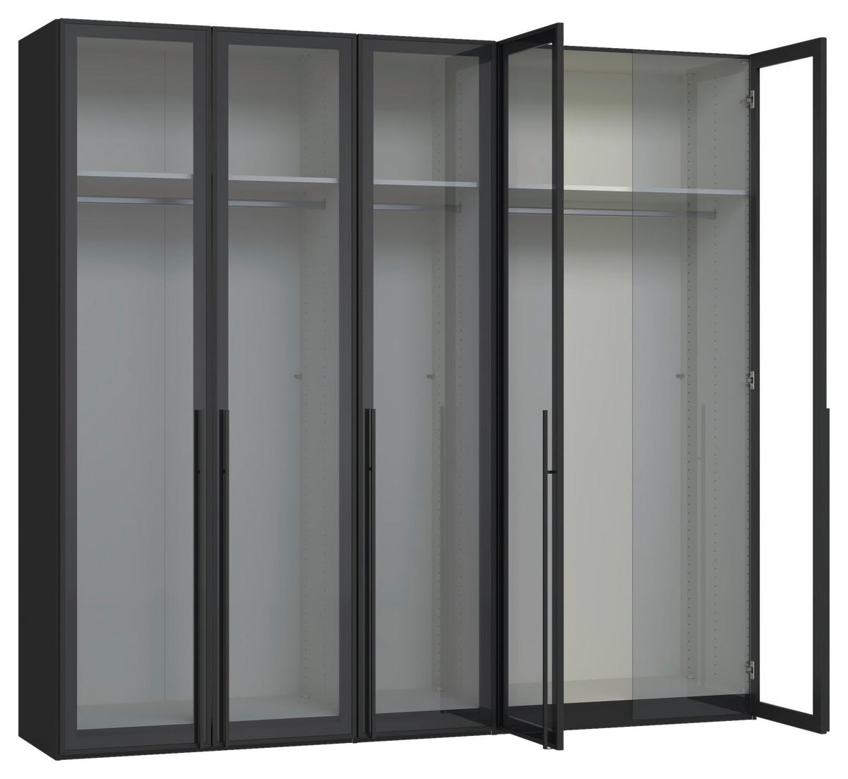 DREHTÜRENSCHRANK 253/236/59 cm,  in Schwarz, 5-türig  - Schwarz, Design, Glas/Holzwerkstoff (253/236/59cm) - Jutzler