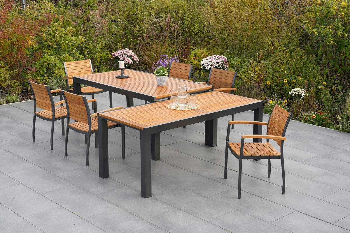 GARTENGARNITUR 9-teilig  - Graphitfarben/Naturfarben, MODERN, Holz/Metall - Gardenson