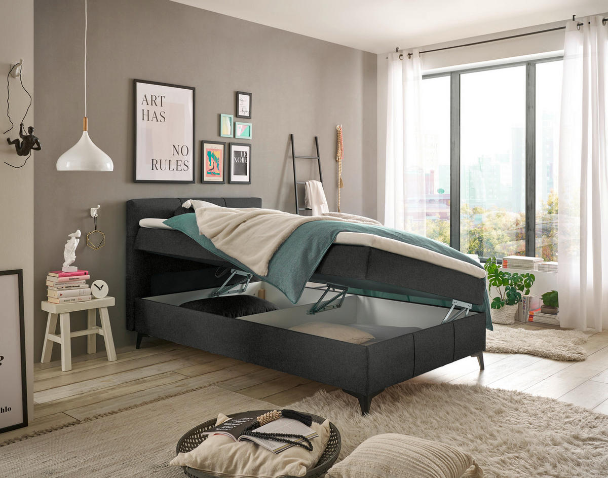 BOXBETT 120/200 cm  in Anthrazit  - Anthrazit, Basics, Holzwerkstoff/Textil (120/200cm) - Xora