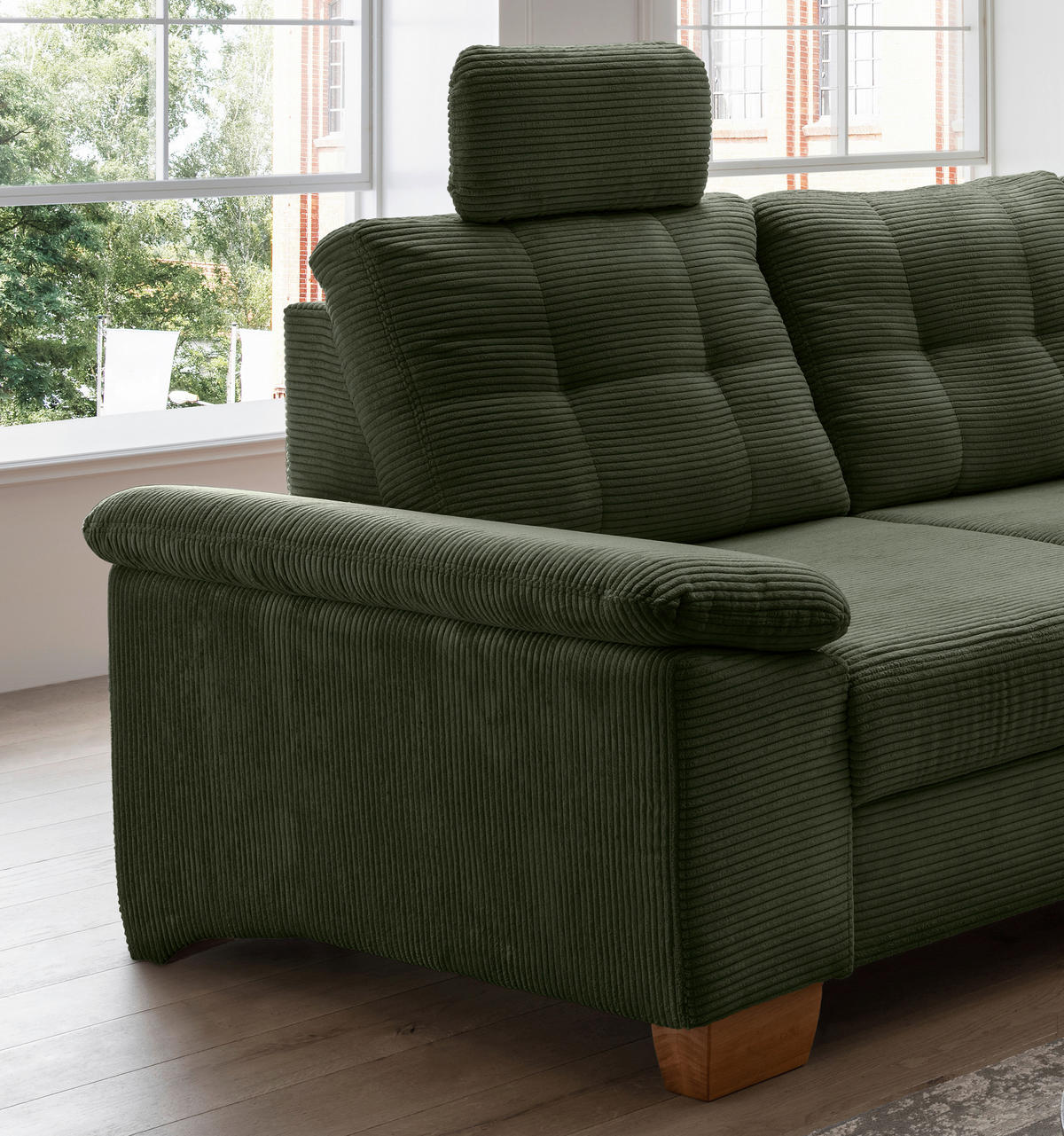 ECKSOFA in Cord Dunkelgrün  - Dunkelgrün/Naturfarben, Modern, Holz/Textil (274/206cm) - Livetastic
