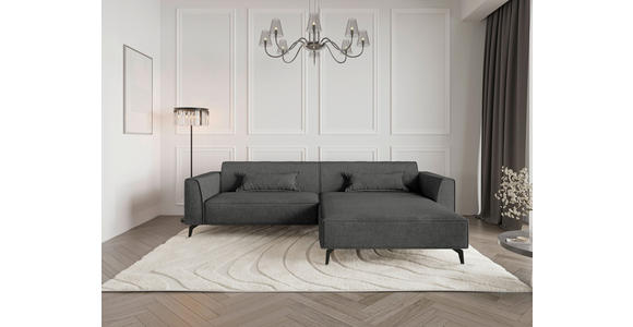 ECKSOFA  in Chenille Dunkelgrau Rückenkissen  300/190 cm  - Dunkelgrau/Schwarz, MODERN, Textil/Metall (300/190cm) - Carryhome