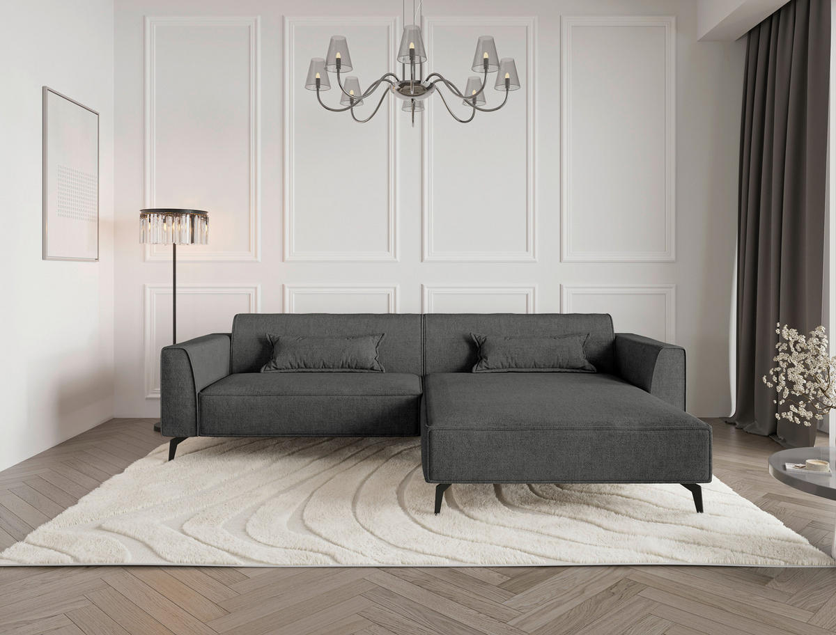 ECKSOFA Chenille Dunkelgrau  - Hellbraun/Dunkelgrau, Modern, Textil/Metall (300/190cm) - Carryhome