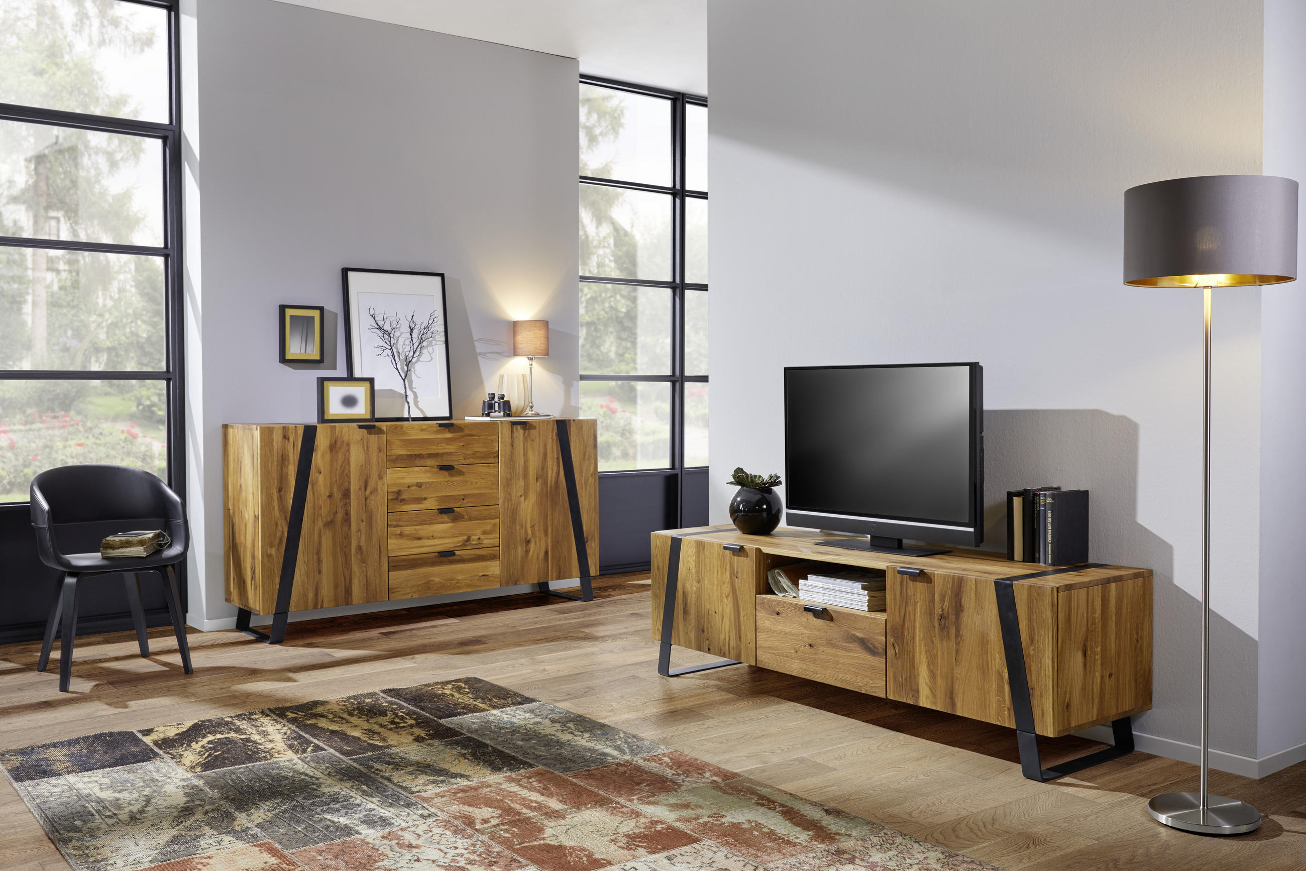 ÉLÉMENT TV  in 172,8/52/47 cm  - Eichefarben/Schwarz, Trend, Holz/Metall (172,8/52/47cm) - Landscape