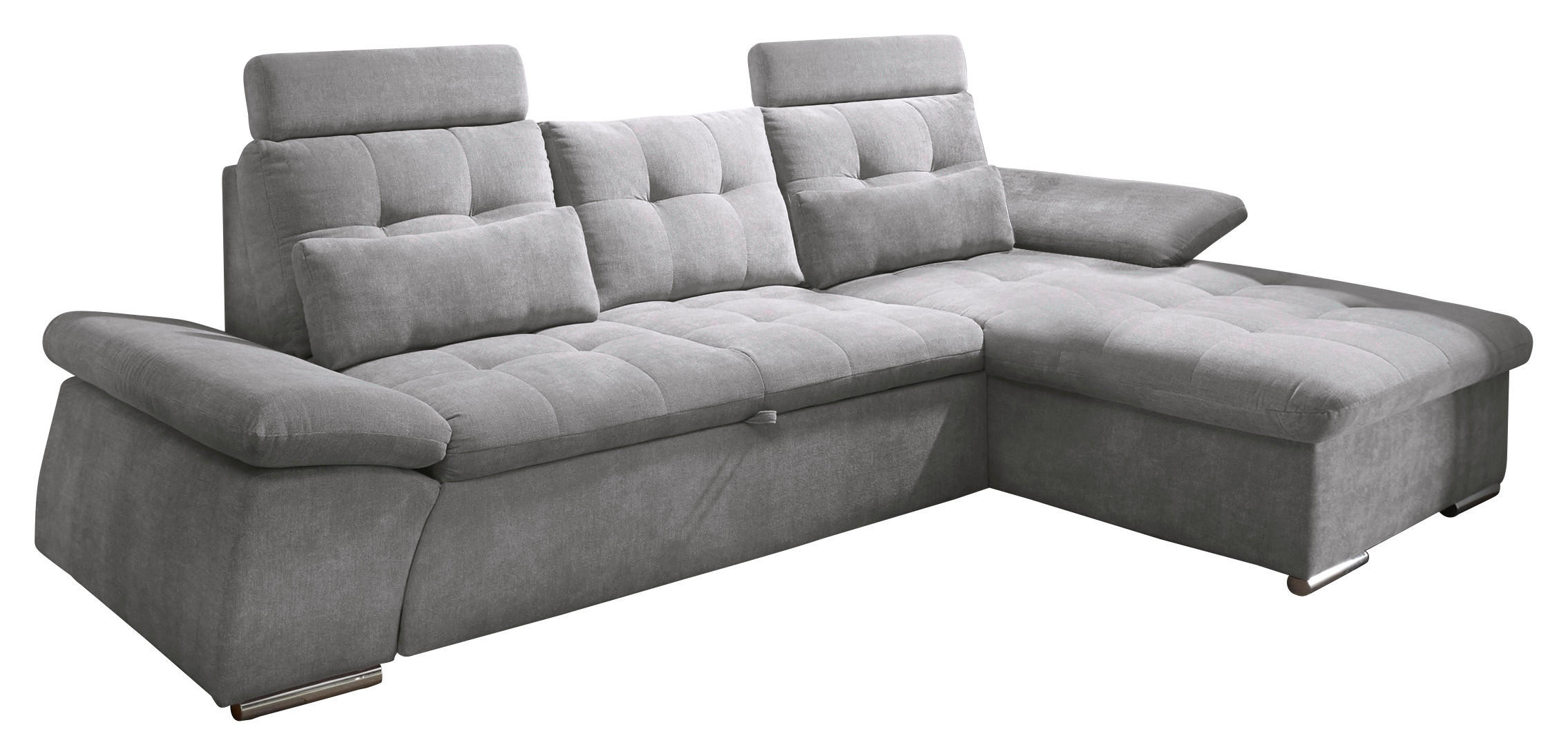 ECKSOFA Grau Mikrovelours Zierkissen, Rückenkissen, Schlaffunktion  - Silberfarben/Grau, KONVENTIONELL, Kunststoff/Textil (268/170cm) - MID.YOU