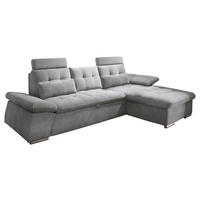 ECKSOFA 268/170 cm  in Mikrovelours Grau Zierkissen, Rückenkissen, Schlaffunktion  268/170 cm  - Silberfarben/Grau, KONVENTIONELL, Holzwerkstoff/Kunststoff (268/170cm) - MID.YOU