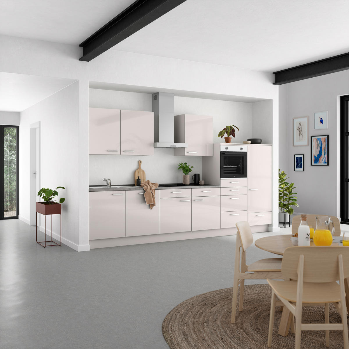 KÜCHENBLOCK Flash 360 cm  in Schieferfarben, Seidengrau  - Schieferfarben/Edelstahlfarben, MODERN, Holzwerkstoff/Metall (360cm) - Nobilia